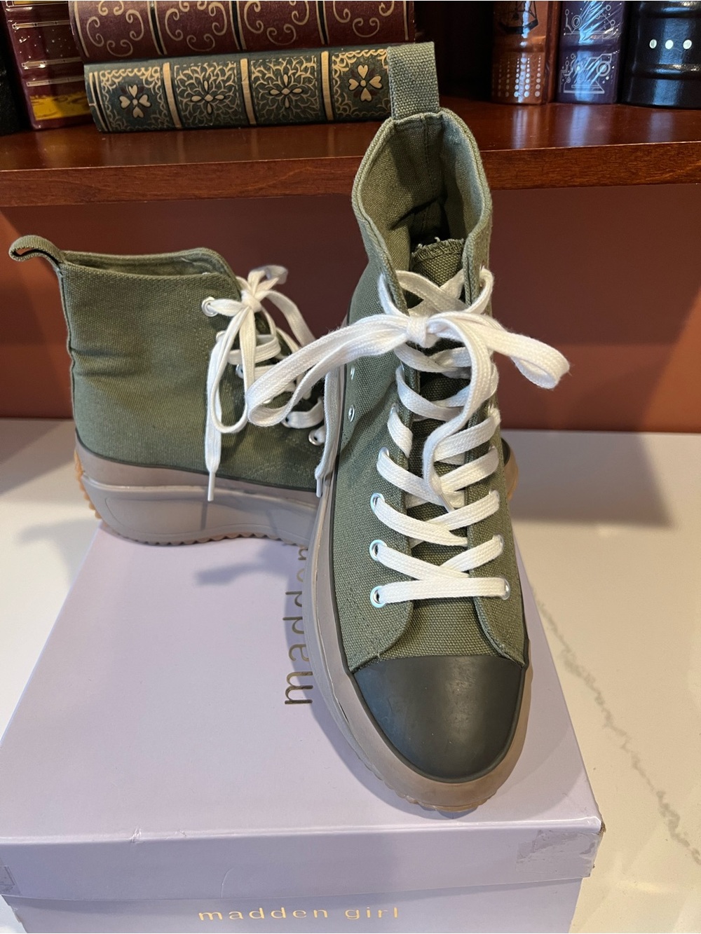 Madden Girl Olive Green High-Top Platform Sneakers